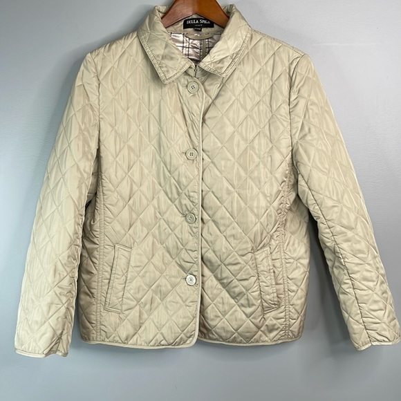 DELLA SPIGA Quilted Barn Jacket Oatmeal Cream Button Front Collar Pockets Size M - Picture 13 of 13